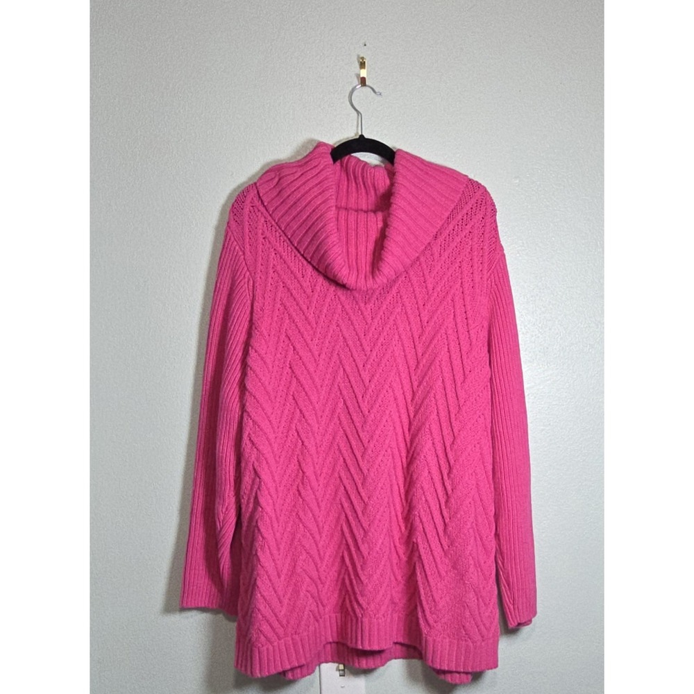 Talbots Plus Size 3X Hot Pink Cable Knit Sweater Turtleneck Long Sleeve Cotton